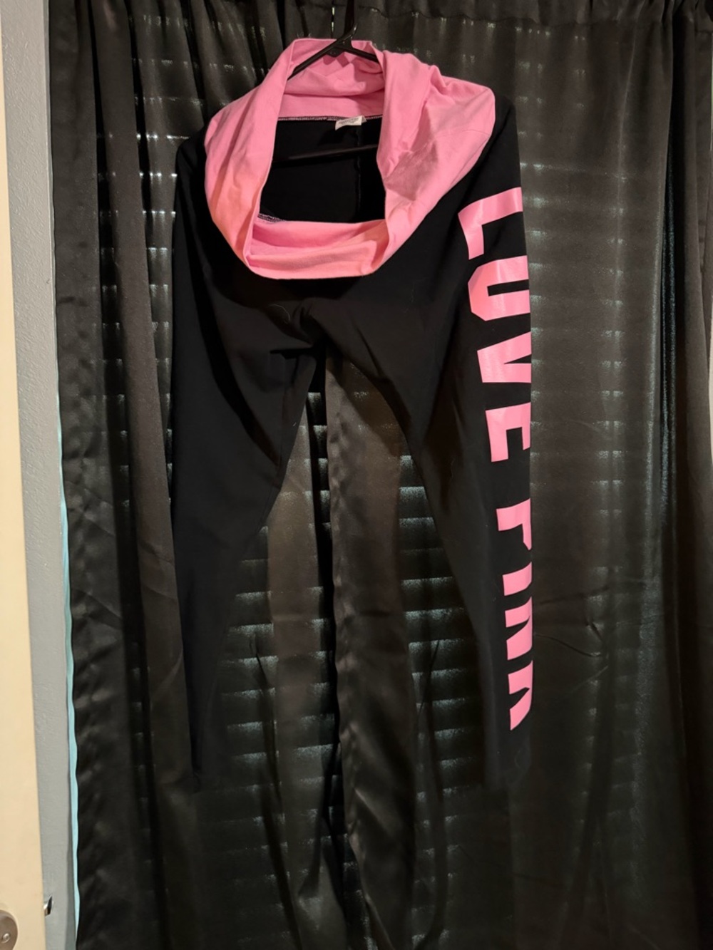 PINK Victoria's Secret Black Leggings with Pink Waistband and Pink Side Logo